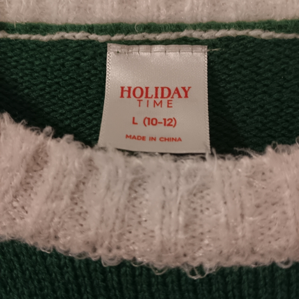 Holiday Time Festive Green and White Throw Sweater For Kids
